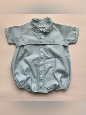 Vintage 60s Cherubs Light Blue Peter Pan Collar Bubble Romper